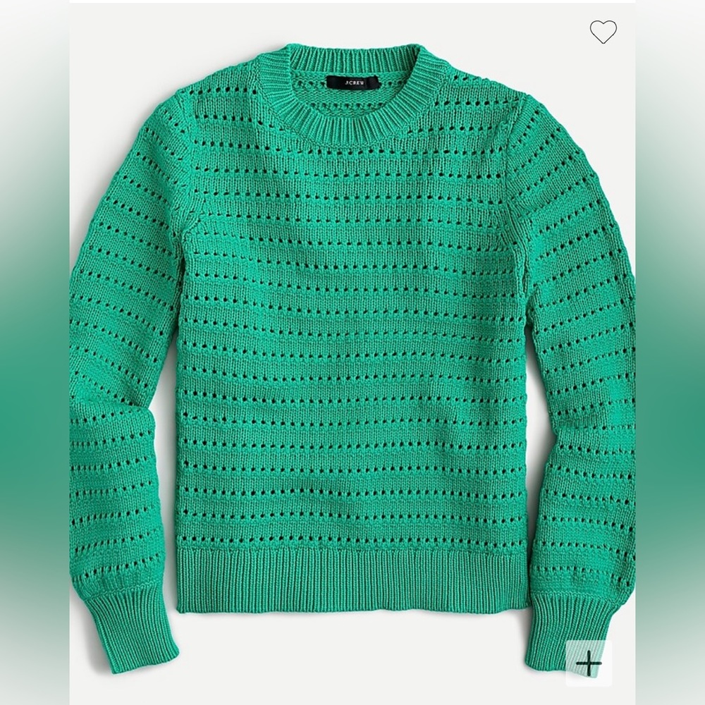 LAST CHANCE J Crew Green Ballon Sleeve Pointelle Sweater